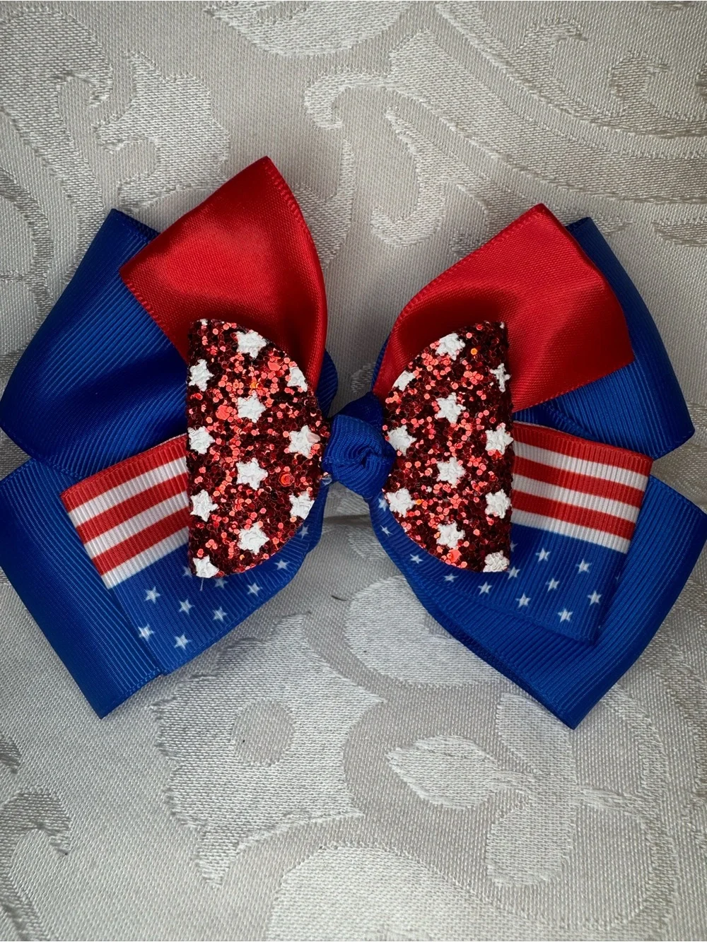New Patriotic Red & Blue Glitter Star Kids Hair Bow